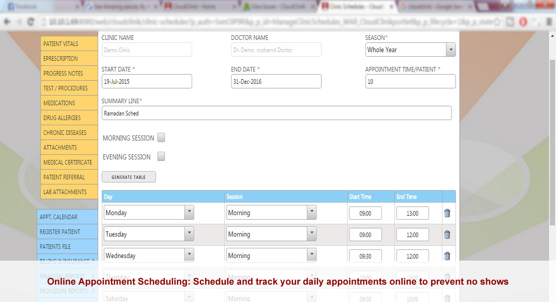 Online Appointment, online Scheduling and tracks your daily appointments,Practice Management